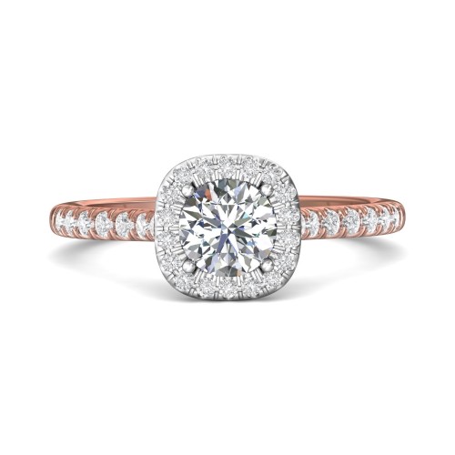 FlyerFit&reg; 18K Pink Gold Shank And White Gold Top Micropave Halo Engagement Ring