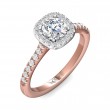 FlyerFit® 18K Pink Gold Shank And White Gold Top Micropave Halo Engagement Ring
