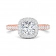 FlyerFit® 18K Pink Gold Shank And White Gold Top Micropave Halo Engagement Ring