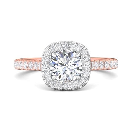 FlyerFit&reg; 14K Pink Gold Shank And White Gold Top Micropave Halo Engagement Ring