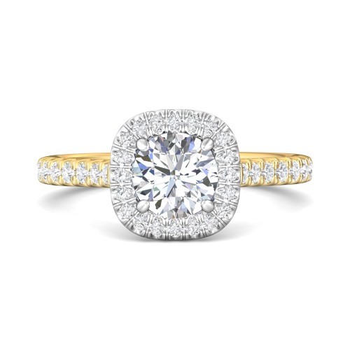 FlyerFit&reg; 18K Yellow Gold Shank And White Gold Top Micropave Halo Engagement Ring