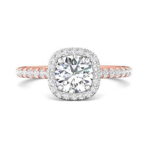 FlyerFit&reg; 14K Pink Gold Shank And White Gold Top Micropave Halo Engagement Ring
