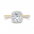 FlyerFit® 18K Yellow Gold Shank And White Gold Top Micropave Halo Engagement Ring