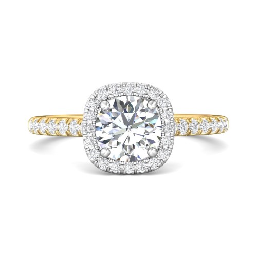 FlyerFit&reg; 18K Yellow Gold Shank And White Gold Top Micropave Halo Engagement Ring