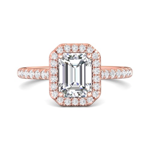 FlyerFit&reg; 18K Pink Gold Micropave Halo Engagement Ring