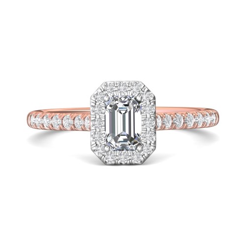 FlyerFit&reg; 14K Pink Gold Shank And White Gold Top Micropave Halo Engagement Ring