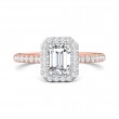 FlyerFit® 18K Pink Gold Shank And White Gold Top Micropave Halo Engagement Ring