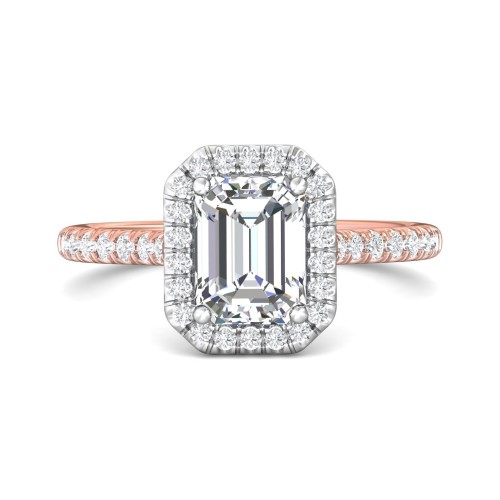 FlyerFit&reg; 18K Pink Gold Shank And White Gold Top Micropave Halo Engagement Ring