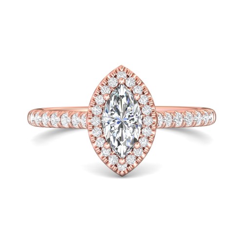 FlyerFit&reg; 18K Pink Gold Micropave Halo Engagement Ring
