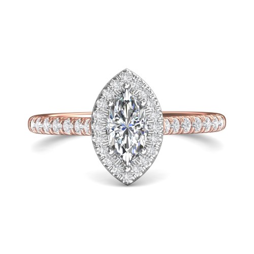 FlyerFit&reg; 14K Pink Gold Shank And White Gold Top Micropave Halo Engagement Ring
