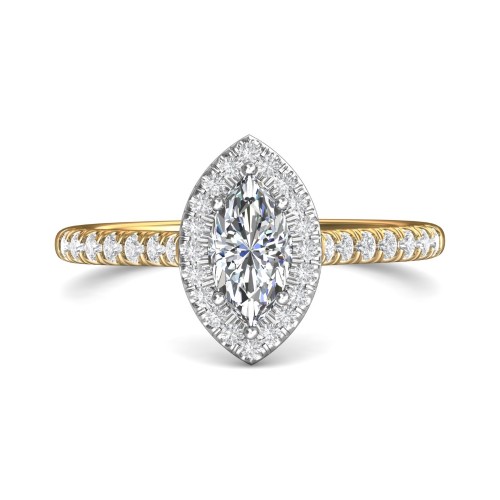 FlyerFit&reg; 18K Yellow Gold Shank And White Gold Top Micropave Halo Engagement Ring