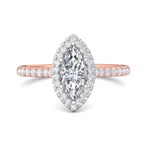 FlyerFit&reg; 14K Pink Gold Shank And White Gold Top Micropave Halo Engagement Ring