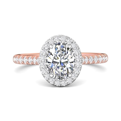 FlyerFit&reg; 18K Pink Gold Shank And White Gold Top Micropave Halo Engagement Ring