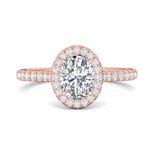 FlyerFit&reg; 18K Pink Gold Micropave Halo Engagement Ring