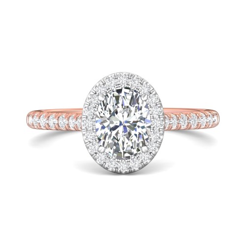 FlyerFit&reg; 14K Pink Gold Shank And White Gold Top Micropave Halo Engagement Ring