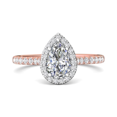 FlyerFit&reg; 14K Pink Gold Shank And White Gold Top Micropave Halo Engagement Ring