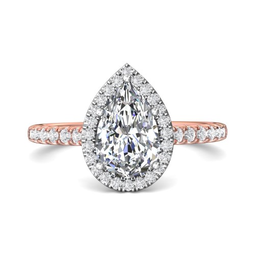 FlyerFit&reg; 14K Pink Gold Shank And White Gold Top Micropave Halo Engagement Ring