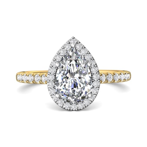 FlyerFit&reg; 18K Yellow Gold Shank And White Gold Top Micropave Halo Engagement Ring
