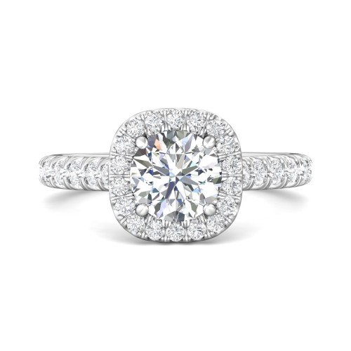 FlyerFit&reg; 18K White Gold Micropave Halo Engagement Ring