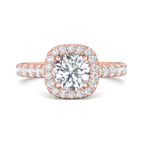FlyerFit&reg; 18K Pink Gold Micropave Halo Engagement Ring