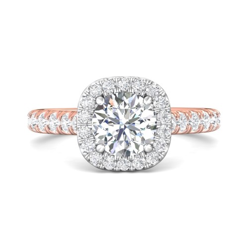 FlyerFit&reg; 14K Pink Gold Shank And White Gold Top Micropave Halo Engagement Ring