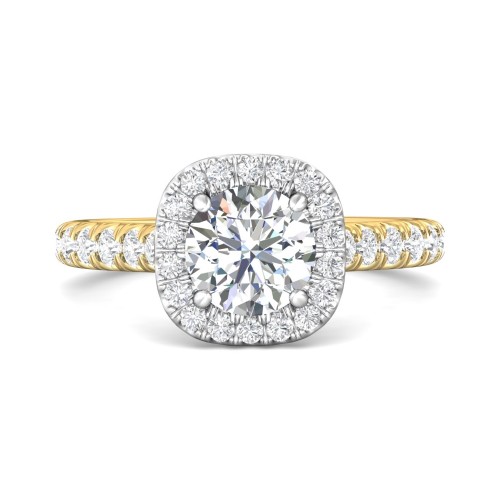 FlyerFit&reg; 18K Yellow Gold Shank And White Gold Top Micropave Halo Engagement Ring