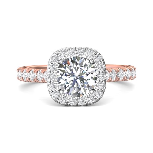 FlyerFit&reg; 18K Pink Gold Shank And White Gold Top Micropave Halo Engagement Ring