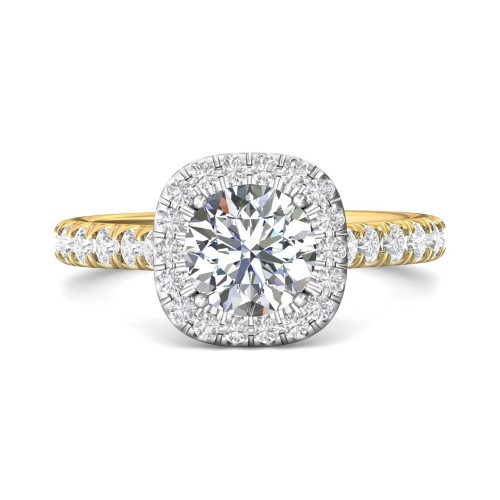 FlyerFit&reg; 18K Yellow Gold Shank And White Gold Top Micropave Halo Engagement Ring