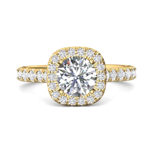 FlyerFit&reg; 18K Yellow Gold Micropave Halo Engagement Ring
