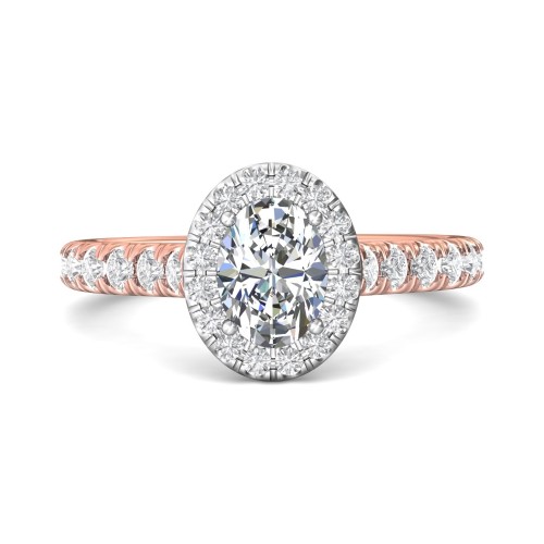 FlyerFit&reg; 18K Pink Gold Shank And White Gold Top Micropave Halo Engagement Ring