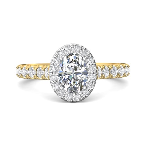 FlyerFit&reg; 18K Yellow Gold Shank And White Gold Top Micropave Halo Engagement Ring