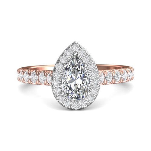 FlyerFit&reg; 18K Pink Gold Shank And White Gold Top Micropave Halo Engagement Ring