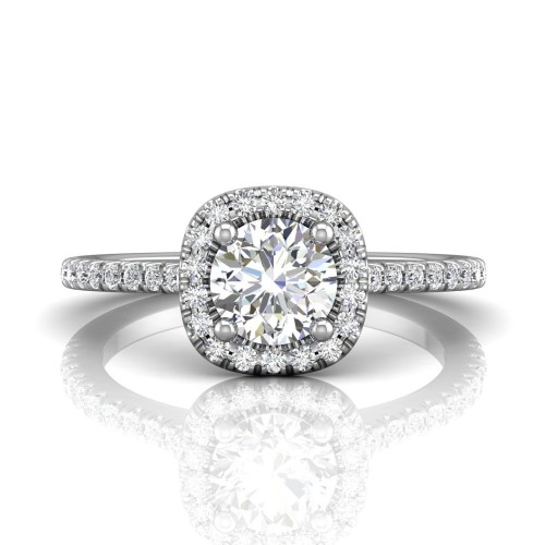 FlyerFit&reg; 14K White Gold Micropave Halo Engagement Ring