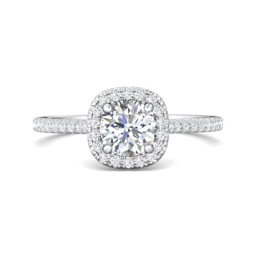 FlyerFit&reg; 14K White Gold Micropave Halo Engagement Ring