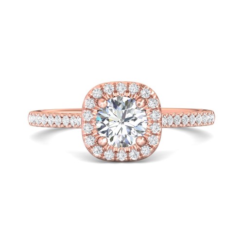 FlyerFit&reg; 18K Pink Gold Micropave Halo Engagement Ring