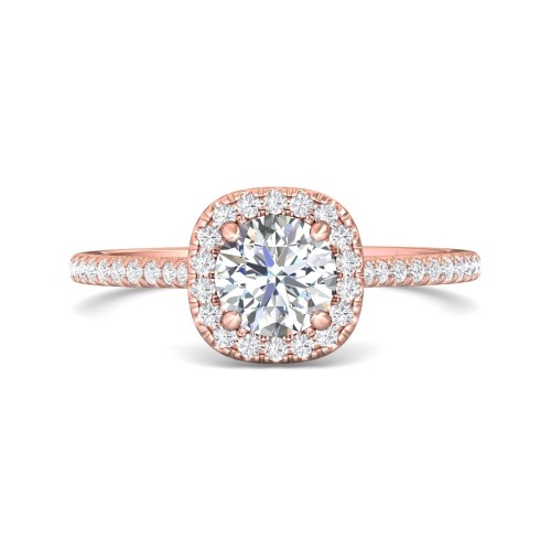 FlyerFit&reg; 14K Pink Gold Micropave Halo Engagement Ring