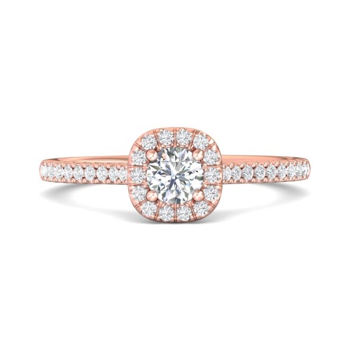 FlyerFit&reg; 18K Pink Gold Micropave Halo Engagement Ring