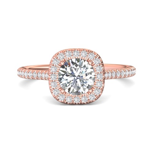 FlyerFit&reg; 18K Pink Gold Micropave Halo Engagement Ring