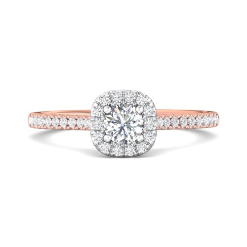 FlyerFit&reg; 18K Pink Gold Shank And White Gold Top Micropave Halo Engagement Ring