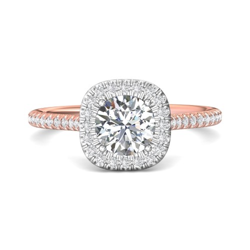 FlyerFit&reg; 18K Pink Gold Shank And White Gold Top Micropave Halo Engagement Ring