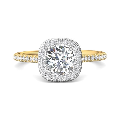 FlyerFit&reg; 18K Yellow Gold Shank And White Gold Top Micropave Halo Engagement Ring