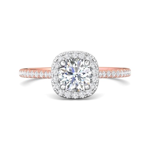 FlyerFit&reg; 14K Pink Gold Shank And White Gold Top Micropave Halo Engagement Ring
