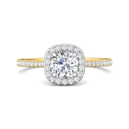 FlyerFit&reg; 18K Yellow Gold Shank And White Gold Top Micropave Halo Engagement Ring