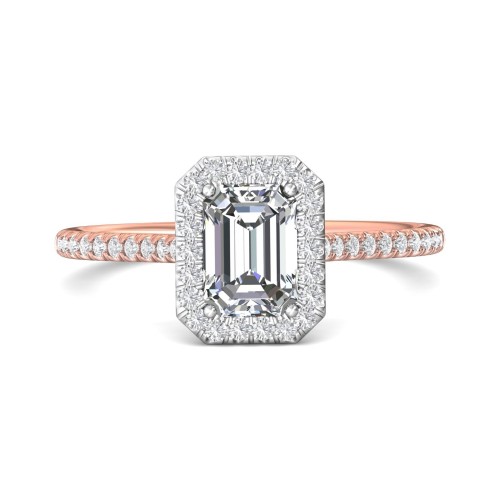 FlyerFit&reg; 18K Pink Gold Shank And White Gold Top Micropave Halo Engagement Ring