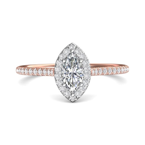 FlyerFit&reg; 14K Pink Gold Shank And White Gold Top Micropave Halo Engagement Ring