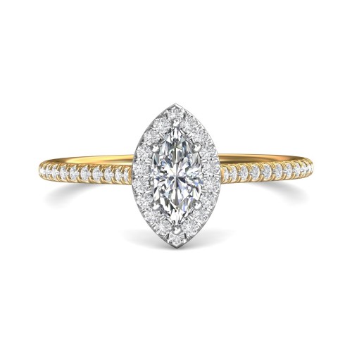 FlyerFit&reg; 18K Yellow Gold Shank And White Gold Top Micropave Halo Engagement Ring