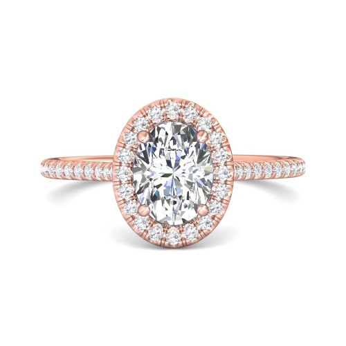 FlyerFit&reg; 18K Pink Gold Micropave Halo Engagement Ring