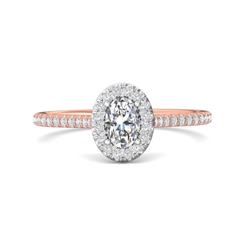 FlyerFit&reg; 18K Pink Gold Shank And White Gold Top Micropave Halo Engagement Ring