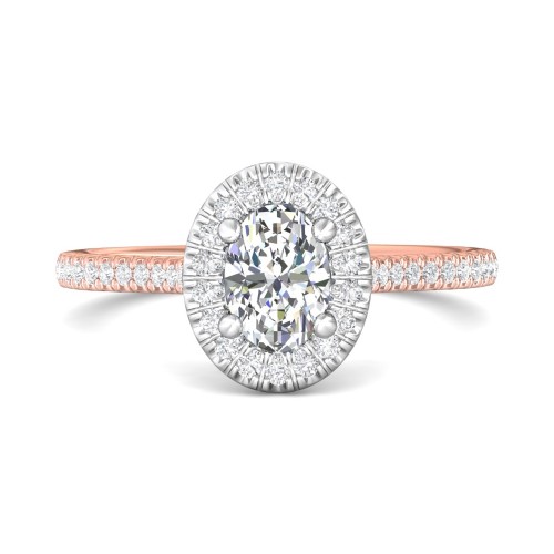FlyerFit&reg; 14K Pink Gold Shank And White Gold Top Micropave Halo Engagement Ring