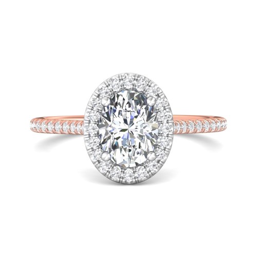 FlyerFit&reg; 14K Pink Gold Shank And White Gold Top Micropave Halo Engagement Ring